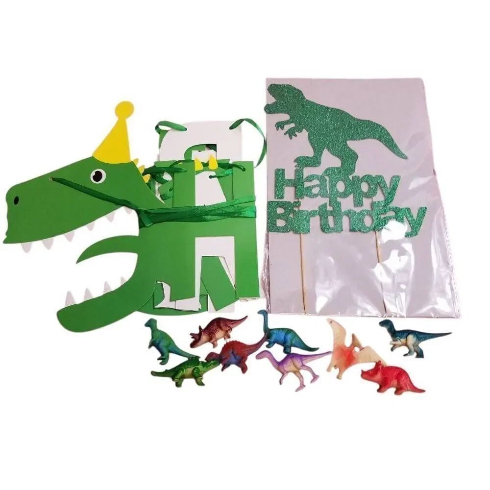 Trex party banner and cake toppers